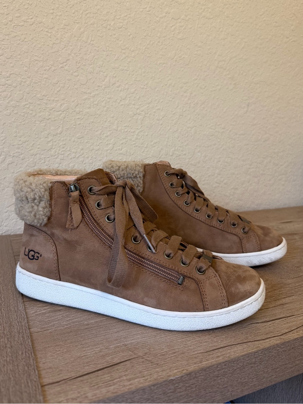 UGG Women's Chestnut Suede Shearling-Trim High-Top Sneakers